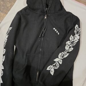 Obey Women's Size L Black Hoodie with White Rose/Vine Design On Sleeves